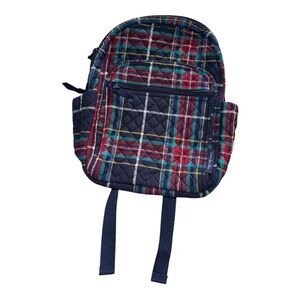 Vera Bradley Preppy Tartan Plaid Navy Red Blue Small Quilted Backpack Pockets